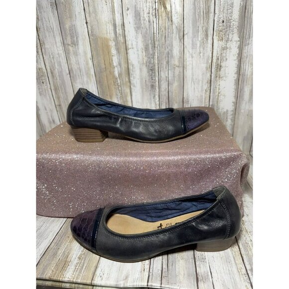 Tamari’s Ballet Flats Black And Purple Leather Block Heel Size 39 - Picture 1 of 9